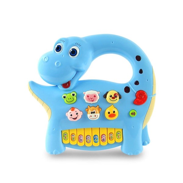 Happy Dinosaurie piano med ljus och ljud kreativ leksak för barn Blue