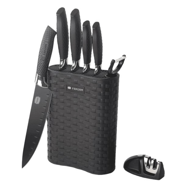 8 dele knivsæt med stativ til køkkenet - køkkenknive skræller og kniv Grey
