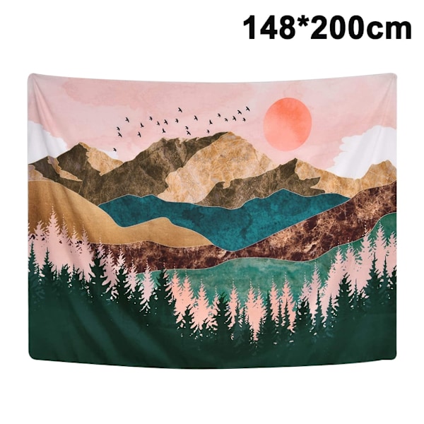 Tapet Solnedgång Fåglar Båt Sjö Tapet Akvarell Naturlandskap Tapestries Väggbonad för Rum Tryckt Ukiyo-e Tapet