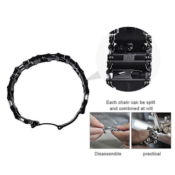 Survival Armband med Multiverktyg 29-i-1 Rostfritt Stål för Segling Resor Camping (Svart)
