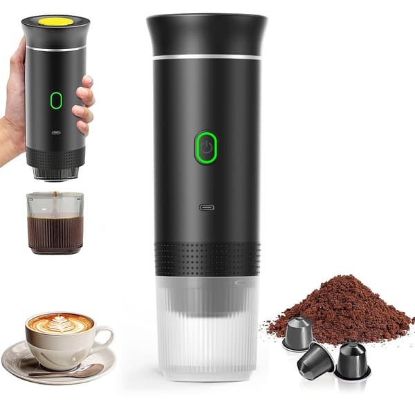 Bärbar Svart Kapselkaffemaskin | Pumpdriven Espressomaskin för Hem & Kontor | 60 ml Kapacitet