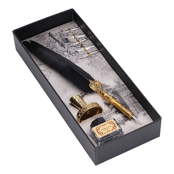Fjerpen Udsøgt Vintage Elegant Rustfrit Stål Glat Skrivning Holdbar Fjerpen Sort