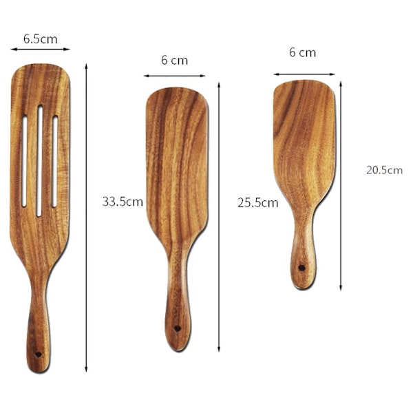 Spurtle Set  Träslev för matlagning Redskap Teak Trä Slevad Slev Redskap Set Kök Matlagning Redskap Set 3 st