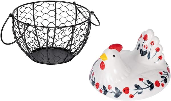 Kyllingformet keramisk eggoppbevaringskurv, jernkurv rommer 20–25 egg, eggstativ, oppbevaringsboks, eggkurv