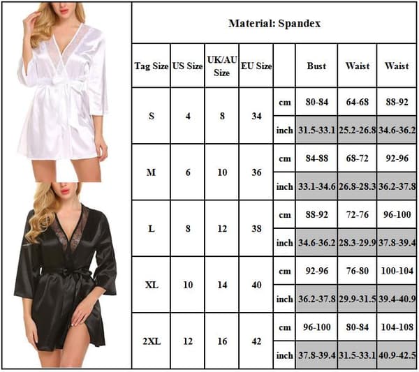 Dam Satin Silk Robe Bekväma Underkläder Orgon Robe Klänning Vit white M