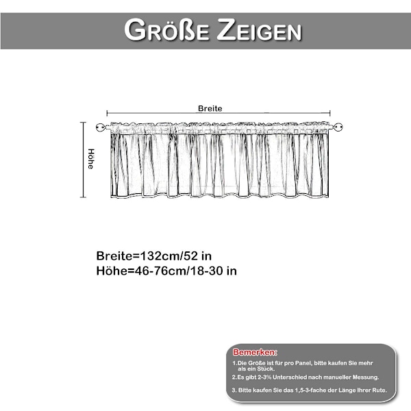 Fjärilsfönstergardin, Gasväv, för Kök Badrum Heminredning Stångficka (1 st), H×B: 46×132; 61×132; 76×131