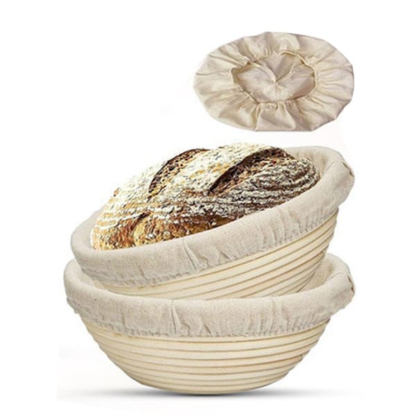 Bakduk, linneduk med degskrapa (för brödbakning), 25 cm jäskorg
