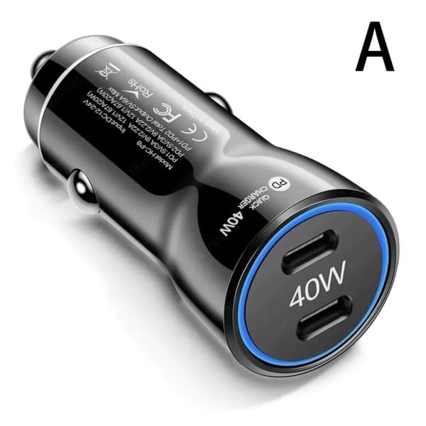 USB C Hurtig Biloplader 40W 3.0 PD Type C Biladapter Kompatibel med iPhone Sort 1 stk