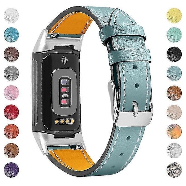 Premium Äkta Läder Justerbart Armband för Fitbit Charge 6/5 - Perfekt Ljusblå Ljusblå Fitbit Charge 6
