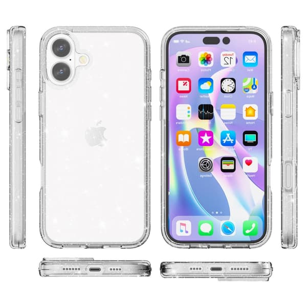 Yhteensopiva iPhone 16 Kuori Glitter Läpinäkyvä