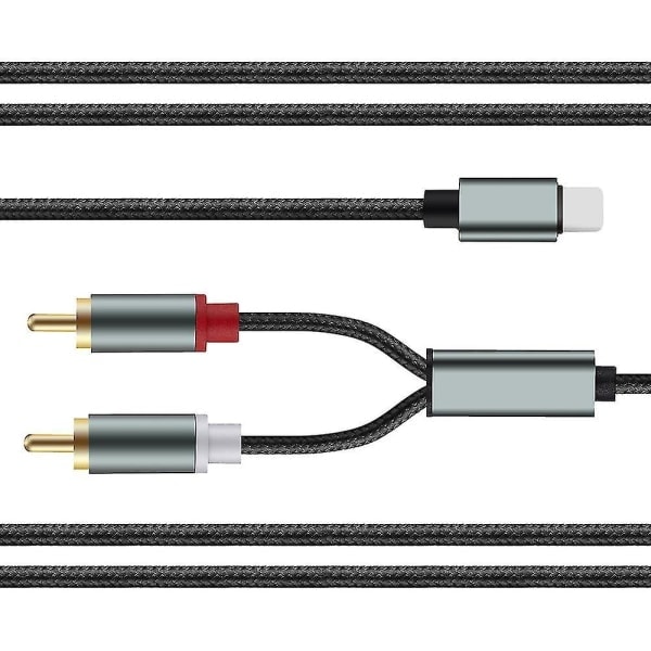 Lightning til RCA-kabel, lyd-aux-adapter, stereo Y-splitteradapter for utvalgte iPhone, iPad for strøm, bil, hjemmekino, høyttalere