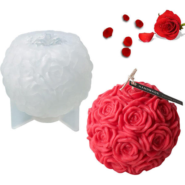 Stor rosekule lysform, 3D rose silikonform, Valentinsdag