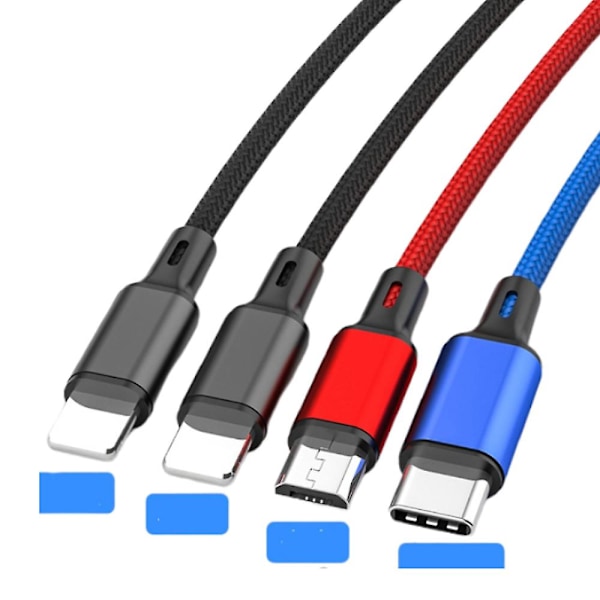 4-i-1 Laddningskabel Datalinje 3A Sladd för iPhone Samsung Android Micro-USB Lightning-port