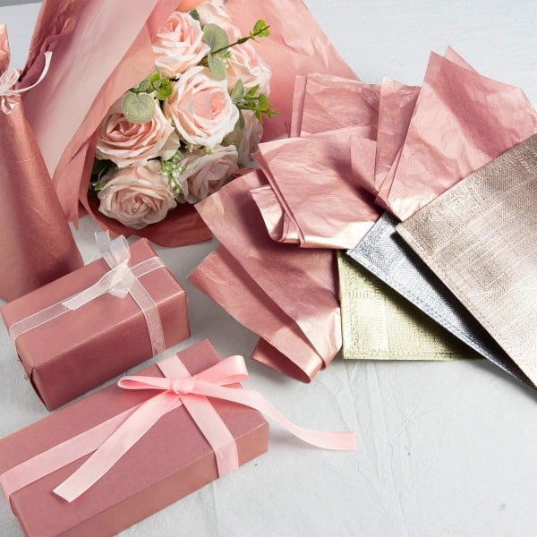 Rosegull silkepapir bulk 100 ark metallisk gavepapir Pa-idaa Rose Gold