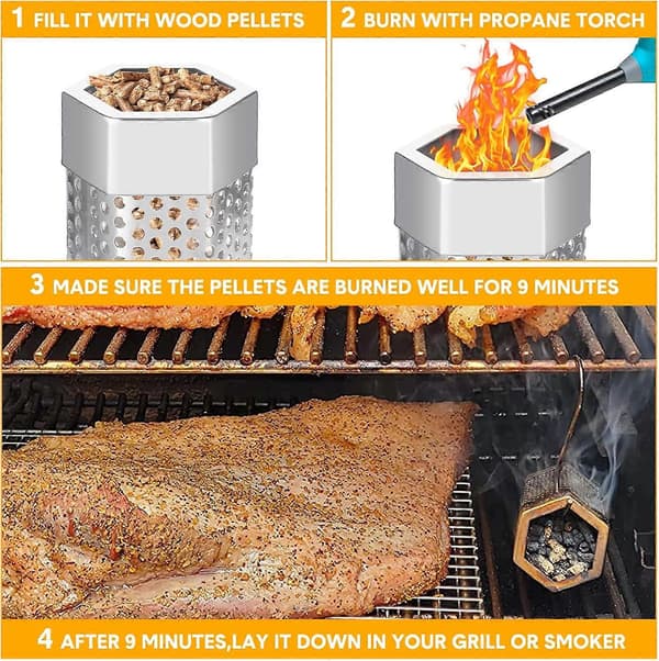 4 stk Pellet Røykerør 6 Tommer Stål Rustfritt Perforert BBQ Ved Pellet Røykerør