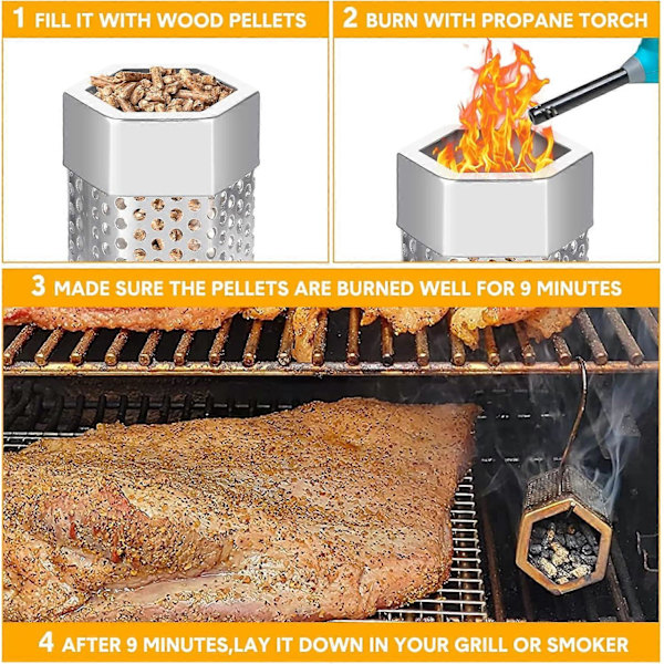 4 stk. Pille Røgrør 15 cm Stål Rustfrit Perforeret BBQ Træpille Røgrør