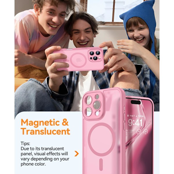 Magnetisk deksel for iPhone 16 Pro Max med fullstendig kamerabeskyttelse [Kompatibel med MagSafe] [Gjennomsiktig matt] Beskyttende telefondeksel, varmrosa Pink Pink iPhone 16 Pro Max