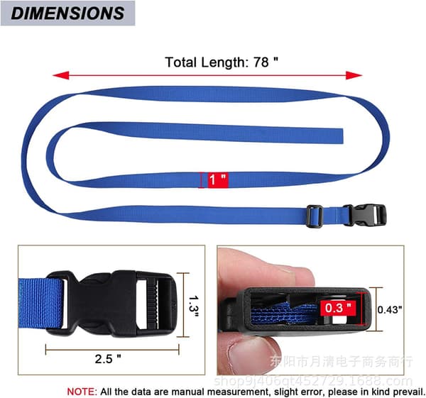4-pack justerbara ryggsäcksaxelremmar, axelremmar för resetillbehörsväskor, tunga lastremmar, blå blue 2.5cm*250cm