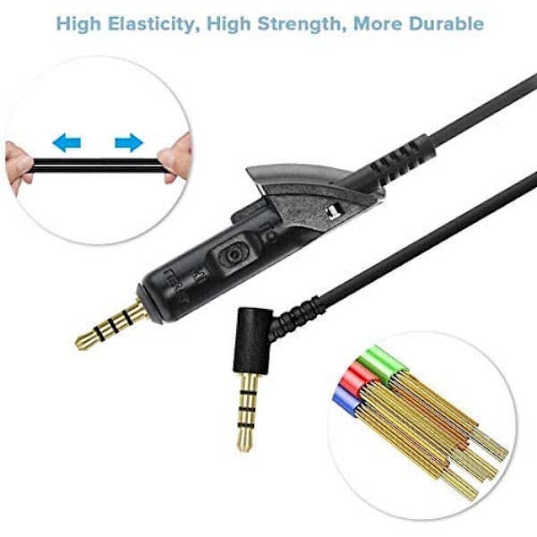 Korvaava kaapeli QC15 -kuulokkeille Äänikaapeli Yhteensopiva Bose QuietComfort 15 QC15 QC2 -kuulokkeiden kanssa (Musta) Ei vehnäslankaa
