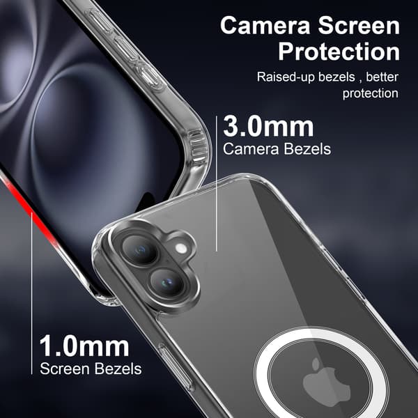 Kompatibel med iPhone 16 Deksel Magsafe Støtsikkert Beskyttelse - Transparent