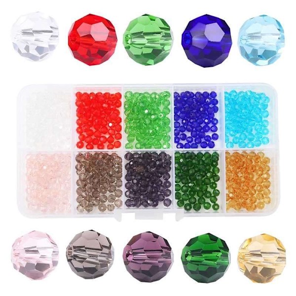 Fasetterade glaspärlor - 4mm - 600 st - DIY multifärg Multicolor