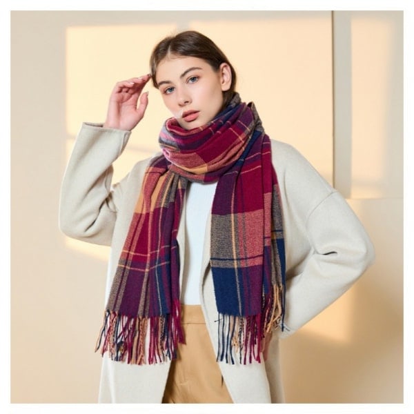 Cashmere-liknande rutig halsduk, mångsidig brittisk stil, flerfärgad