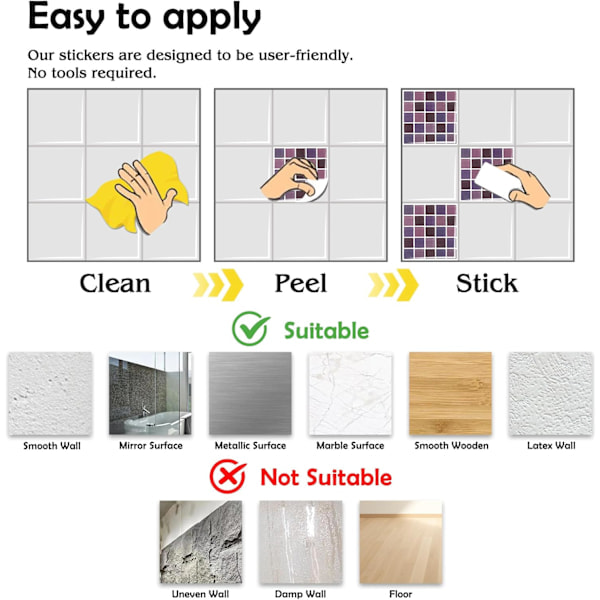 40 stk. Flisedekoration, Selvklæbende PVC Vægfliser (10 x 10 cm / 4 x 4 tommer)