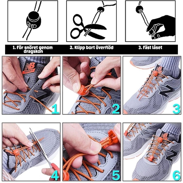 4 par Elastiske Snørebånd med Snøre - Slip for at binde skoene LightBlue