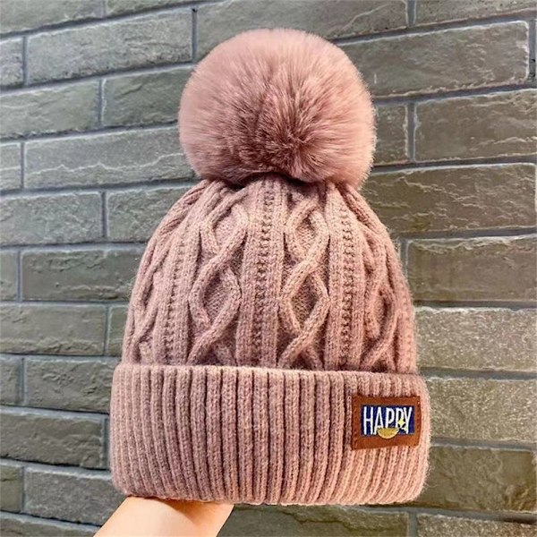 Dam vinter mössa pompom stickad hatt casual tjock varm mode utomhus mössa