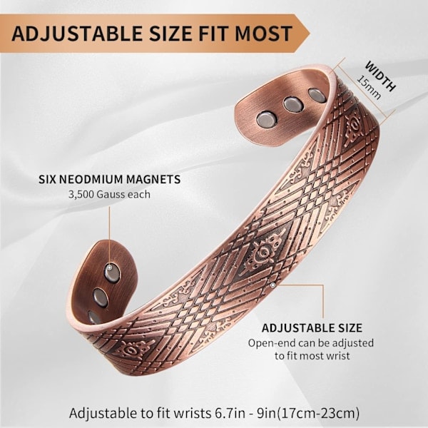 2 stk. Kobberarmbånd til Mænd Magnetiske Armbånd med Ring Sæt til Mænd Ultrastærkt Magnetisk Armbånd Rent Kobberarmbånd