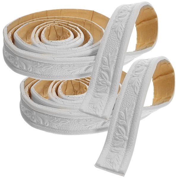 2 ruller tapetbord 3D vegglist kantbord kantremse selvklebende veggdekal Hvit 228.00X4.00X0.50CM