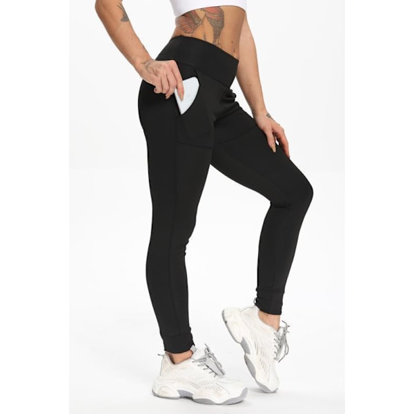Mustat leggingsit taskuilla Black m