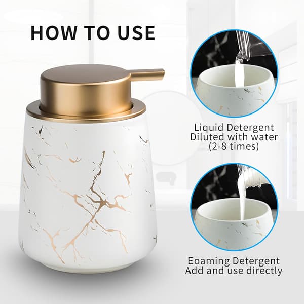 Ceramic Soap Dispenser Compatible with Foam and Lotion with Easy-Press Pump White 12.5x8.5cm