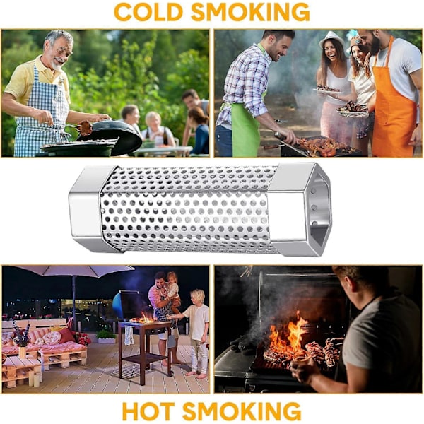 4 stk. Pille Røgrør 15 cm Stål Rustfrit Perforeret BBQ Træpille Røgrør