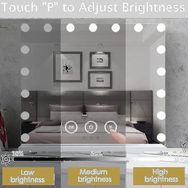 Makeup Spejl Lampe med 3 Lysfarver, 14 Dæmpbare LED-pærer, USB-opladelig Lampe (spejl ikke inkluderet)