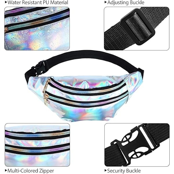 Holografisk midjeväska (2-pack) för kvinnor, barn och flickor, glänsande silver och lila