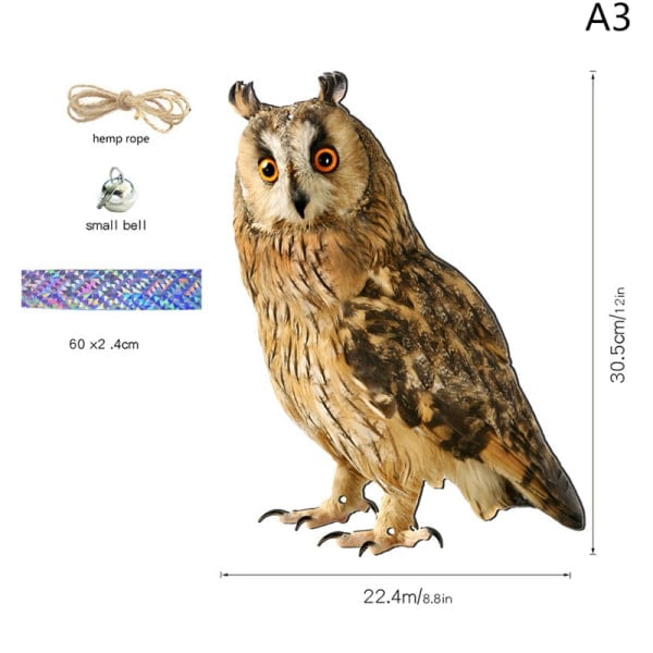 Bird Scarer with Bells - Bird Repellent Owl Rectangular Hanging