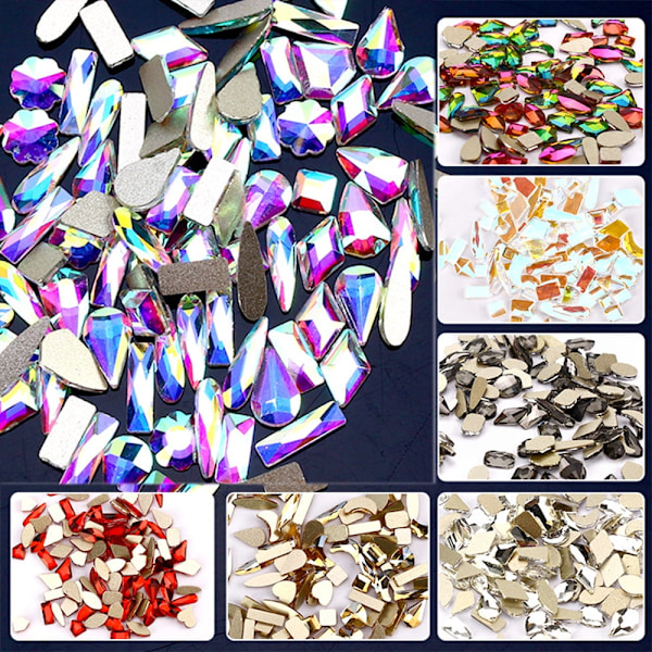 Nagel Strass Flatback Strass för Naglar och Multi-Shape Kristallstenar Nagel Pärlor Juveler Diamanter Glas Nagelkonst Strass Kit för DIY Hantverk-