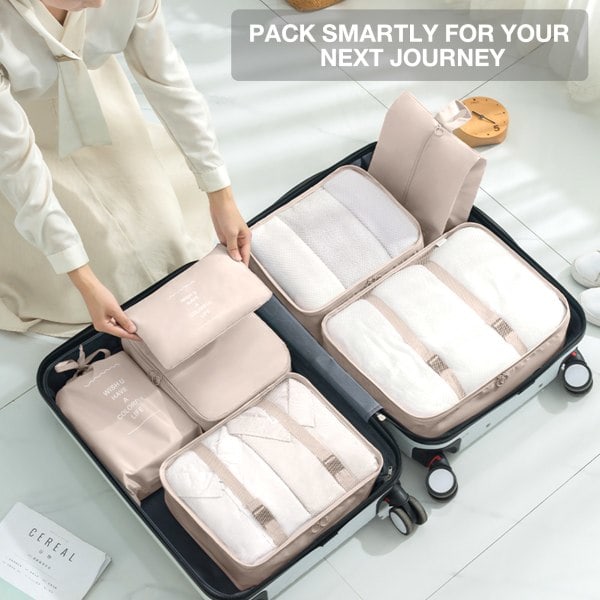 Organisator for reiseveske - Pakkekuber og poser 7 stk Beige