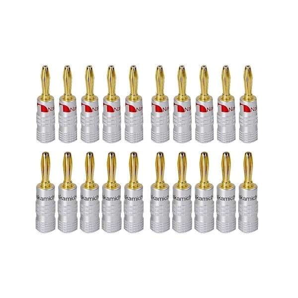 20 stk Bananplugger 24k Gullbelagte 4mm HiFi Bananplugg Med Skruelås For Audio Jack Høyttaler
