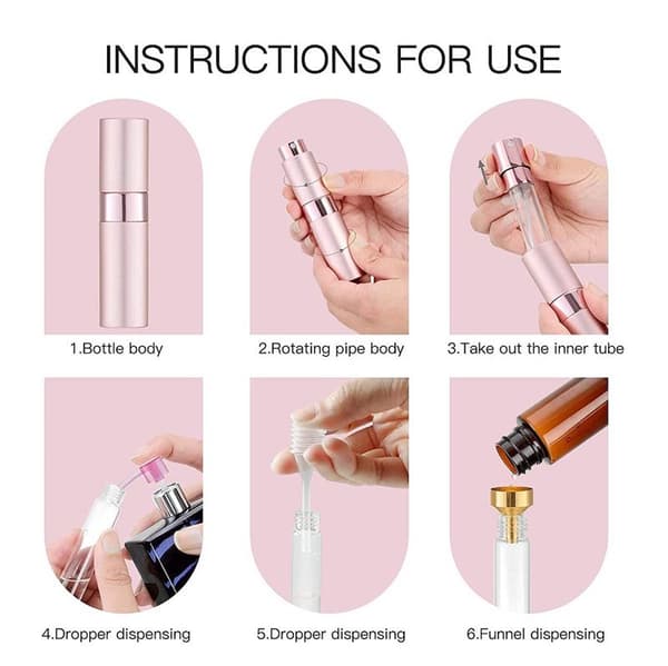 Reiseflaske for parfymepåfylling med pumpe 8 ml - Rosa