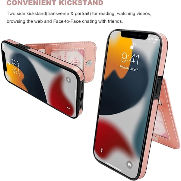 iPhone 13 Plånboksfodral med Kortfack, Premium Läder Magnetlås Ställ Robust Skydd för iPhone 13 (Roséguld)