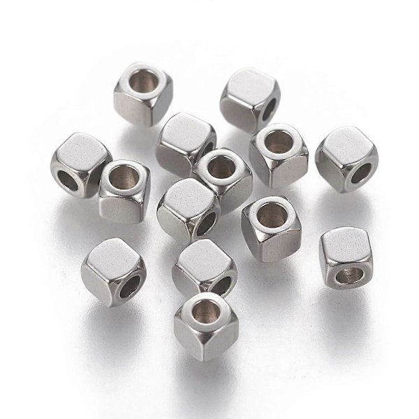 30 st 304 Rostfritt stål distanspärlor kub rostfritt stål färg 4x4x4mm hål: 2mm