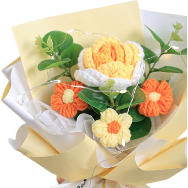 Heklet Blomsterbukett Rose Håndvevd Bukett Bordpynt Allsidig Ornament Strikkede Blomster Kunstige Blomster Bukett