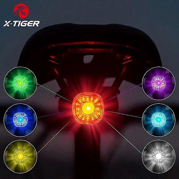 X-TIGER Intelligent Bremsesykkel Baklys IP66 Vanntett 6 Moduser Fjellvei Sykkel Sikkerhetsvarsellys