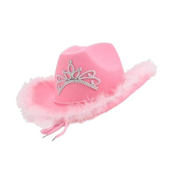 Cowboyhatt Kristallkrona Ljus hatt Klä upp fester Prinsessa Rosa Cowboyhatt Rosa hattar cowgirl Bredbrättad Cowgirlhatt för accessoarer