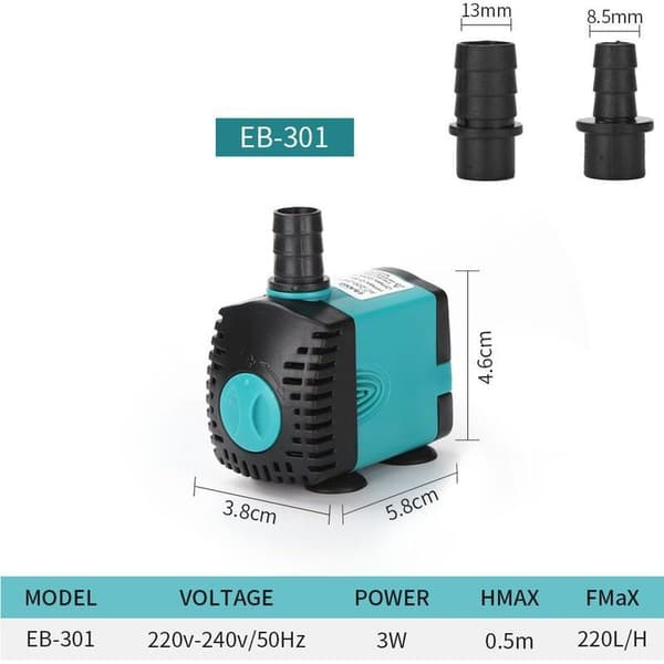 Dränkbar vattenpump 220L/H, 3W mini dränkbar pump, akvariecirkulationspump