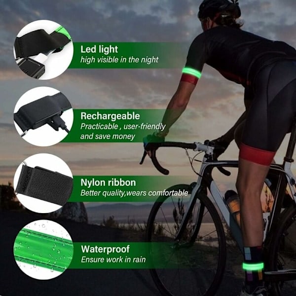 4 stk USB Oppladbare LED Armbånd, Refleks LED Løpearmbånd A