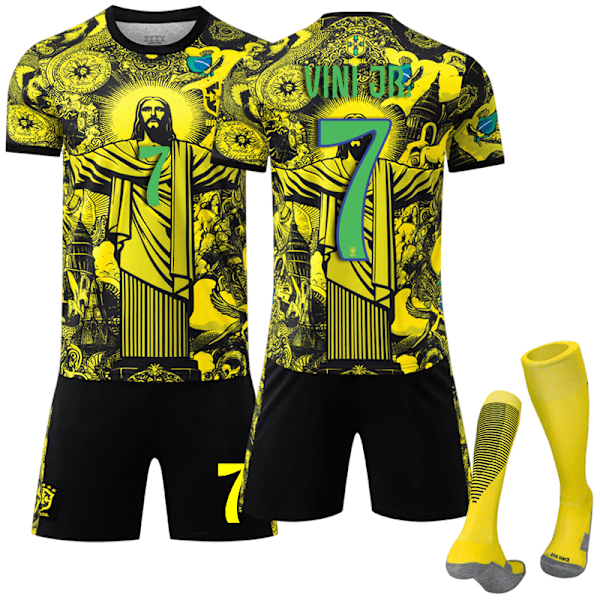 2025-2026 Brasilien Kortärmad Fotbollströja Barn Vuxen Med Strumpor No.7 Vini JR gul No.7 yellow No.7 24
