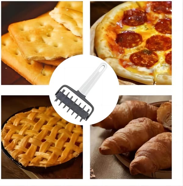 Kjevle - Deigkutter - Pizzadeigpinne - Kake-/kjeksbaking - Deigprikker - Pizzastanser - Bakeutstyr - ABS- og PP-materiale - Hvit og